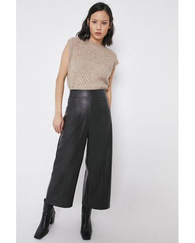 Warehouse Faux Leather Wide Crop - Black