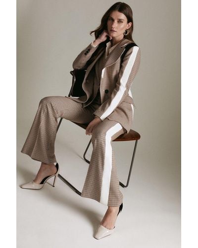 Karen Millen Club Check Tailored Flared Trousers - Natural