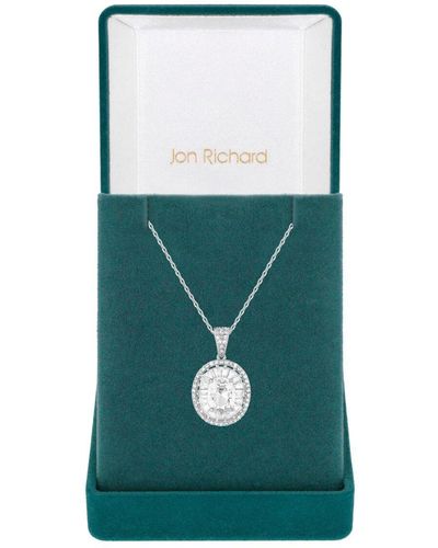 Jon Richard Rhodium Plated Cubic Zirconia Statement Crystal Pendant Necklace - Gift Boxed - Green