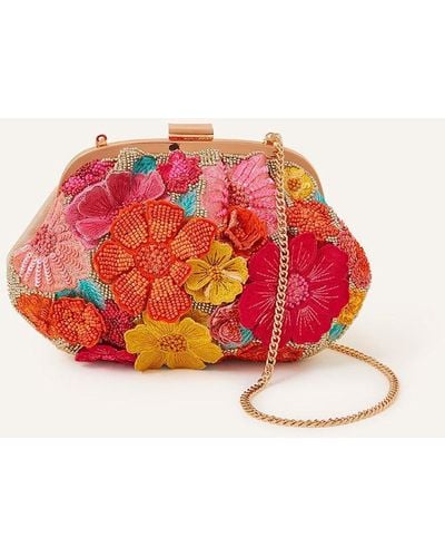 Accessorize 3d Floral Clipframe Bag - Red