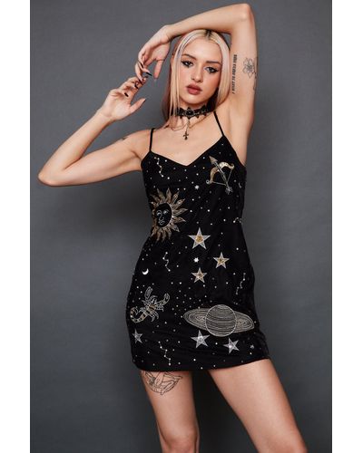Nasty Gal Velvet Sun And Star Embellished Mini Dress - Black