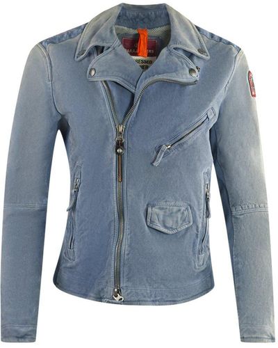 Parajumpers Tack Suede Purple Distressed Leather Jacket - Blue