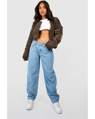 Boohoo Petite Mid Waist Relaxed Baggy Fit Jeans - Blue