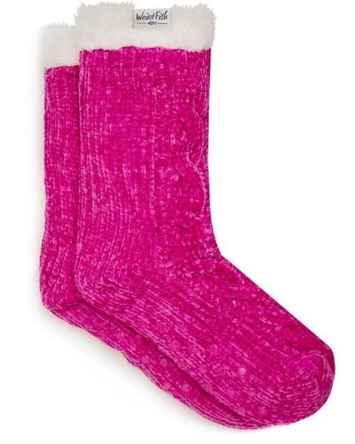 Weird Fish Mesa Chenille Slipper Socks - Pink