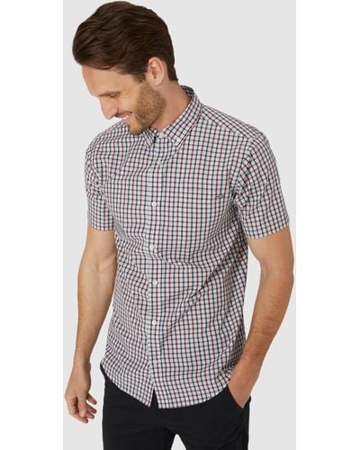 MAINE Short Sleeve Fine Check Shirt - Red
