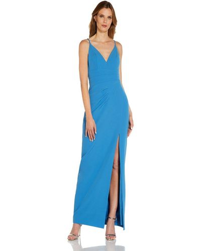 Adrianna Papell Crepe Column Gown - Blue