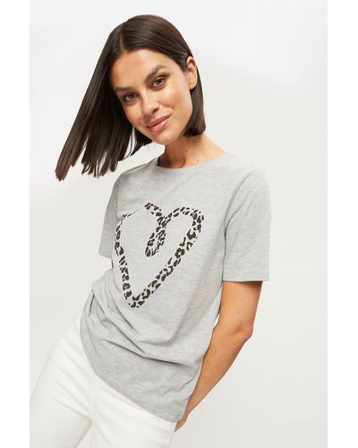 Dorothy Perkins Heart Foil Print T-shirt - Grey