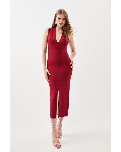 Karen Millen Petite Bandage Figure Form Plunge Neck Midaxi Dress - Red