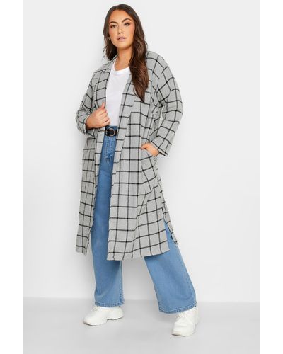 Yours Check Long Coat - Blue