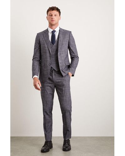 Burton Slim Grey Blue Highlight Check Suit Jacket in Grey for Men