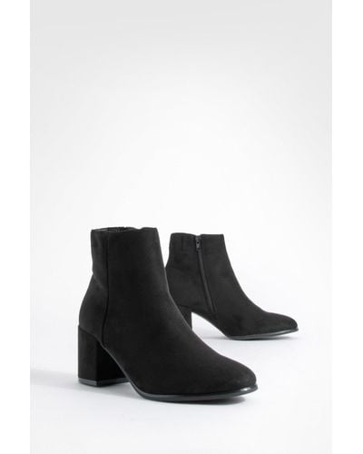 Boohoo Block Heel Ankle Faux Suede Shoe Boots - Black