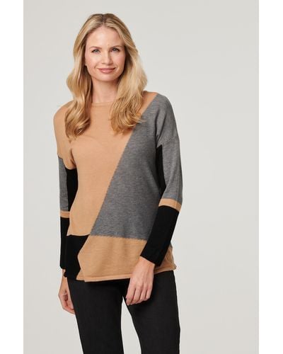 Izabel London Boat Neck Relaxed Knit Pullover - Natural