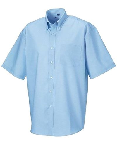 Russell Collection Short Sleeve Easy Care Oxford Shirt - Blue