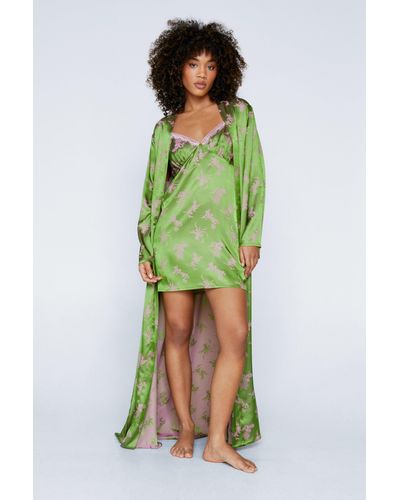 Nasty Gal Premium Satin Floral Jacquard Reversible Maxi Robe - Green