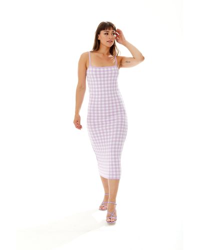 Liquorish Knitted Midi Dress In Lilac And White Check - Pink