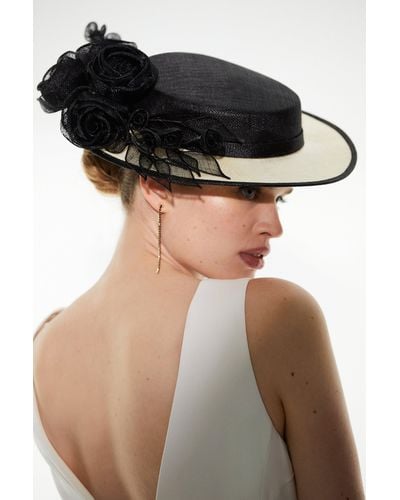 Karen Millen Emily- London Floral Detail Boater Hat - Black