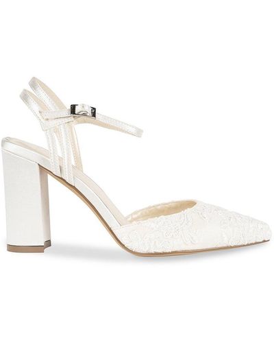 Paradox London Satin And Lace 'fauna' High Block Heel Court Shoes - White