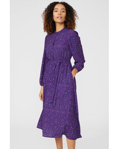 MAINE Printed Shirt Midi Dress - Purple