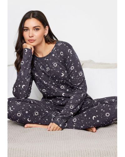 Long Tall Sally Tall Print Cuffed Pyjama Set - Black