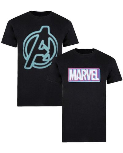 Marvel & Avengers Logo Cotton T-shirt 2 Pack - Black