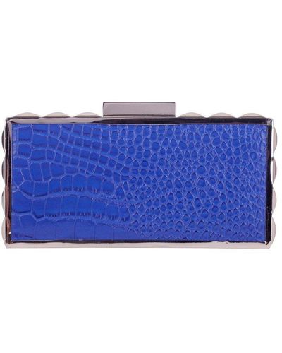 Claudia Canova Croc Print Clutch Bag & Chain - Blue