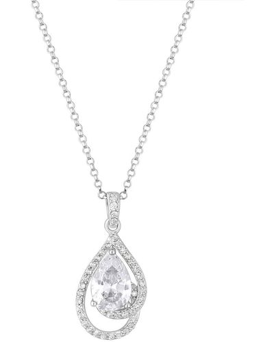 Simply Silver Sterling Silver 925 Cubic Zirconia 3d Pearl Halo Pendant Necklace - White