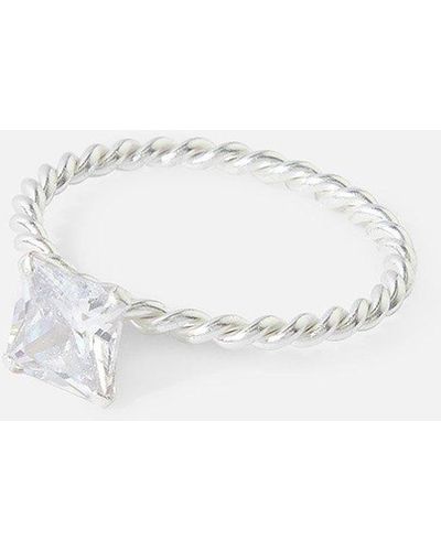 Accessorize Sterling Silver Princess Cut Twist Ring - White