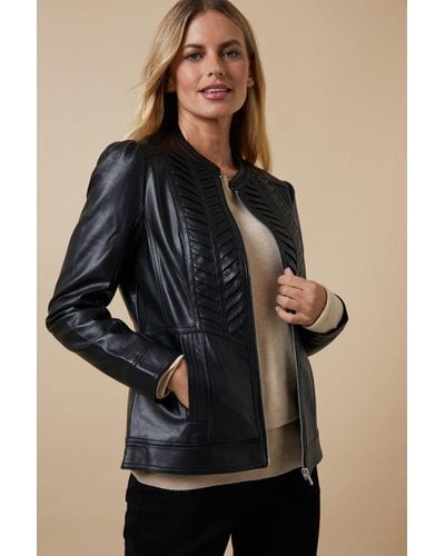 Wallis Petite Black Faux Leather Pleat Detail Zip Front Jacket