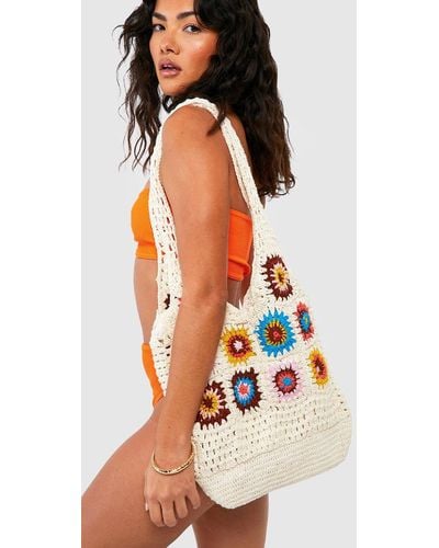 Boohoo Crochet Shopper Tote Bag - Natural