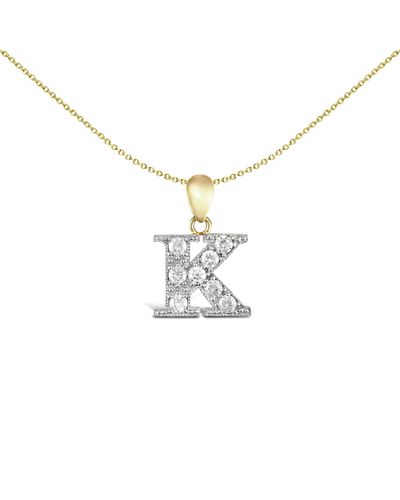 Jewelco London 9ct 2-colour Gold Cz Pave Identity Initial Charm Pendant Letter K - Metallic