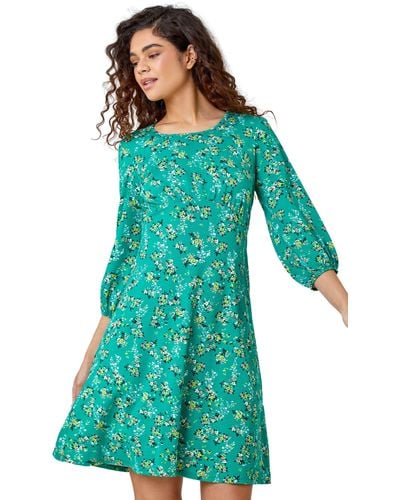 Roman Ditsy Floral Print Stretch Jersey Dress - Green