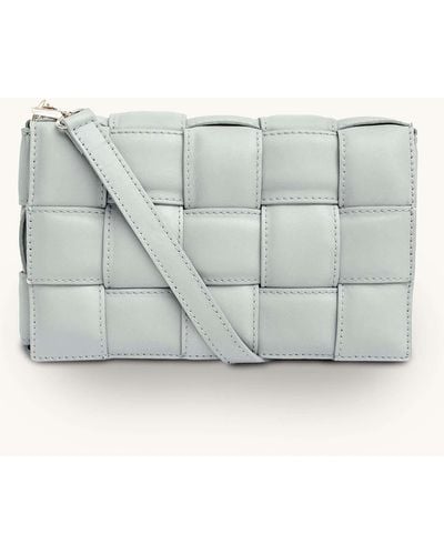 Apatchy London Padded Woven Leather Crossbody Bag With Clay Plain Strap - Grey