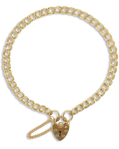 Jewelco London 9ct Gold Love Padlock Double Curb Link 4mm Charm Bracelet - Metallic