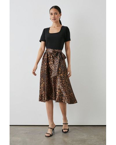 PRINCIPLES Leopard Print Midi Skirt - Brown