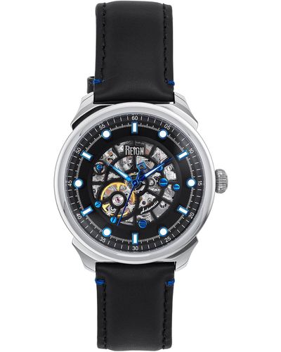 Reign Weston Automatic Skeletonized Leather-band Watch - Silver/black