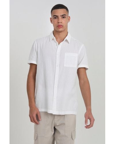 Brave Soul 'gilles' Cotton Seersucker Short Sleeve Shirt - White