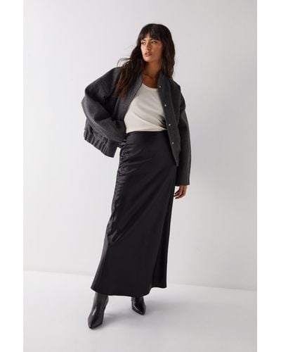 Warehouse Petite Long Satin Maxi Skirt - Black