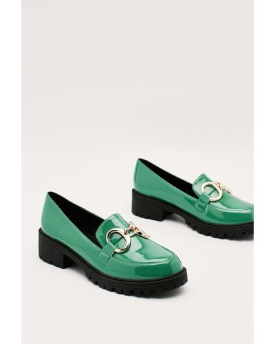Nasty Gal Patent Faux Leather Chunky Buckle Loafers - Green