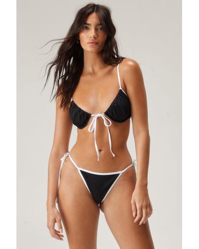 Nasty Gal Ribbed Contrast Binding Underwire Bikini Set - Black