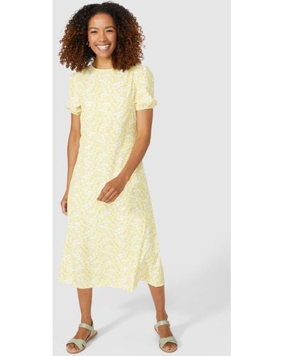 MAINE Ditsy Print Tiered Scoop Neck Midi Dress - Natural