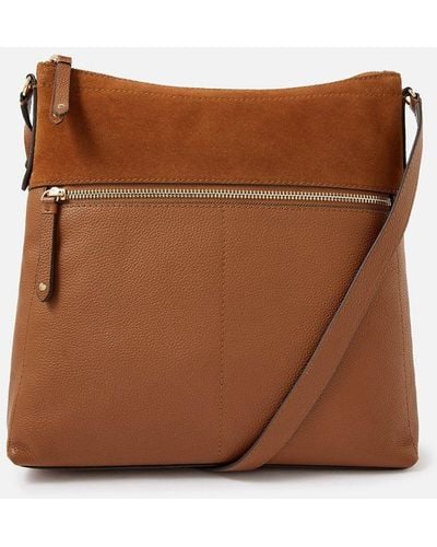 Accessorize Large Leather Cross-body Bag - Brown