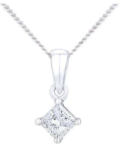 Jewelco London Platinum Princess 1/4ct Diamond Solitaire Pendant Necklace 18" - White