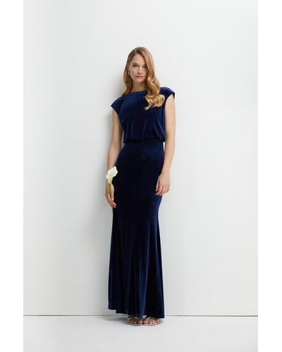 Coast Blouson Waist Velvet Bridesmaids Maxi Dress - Blue