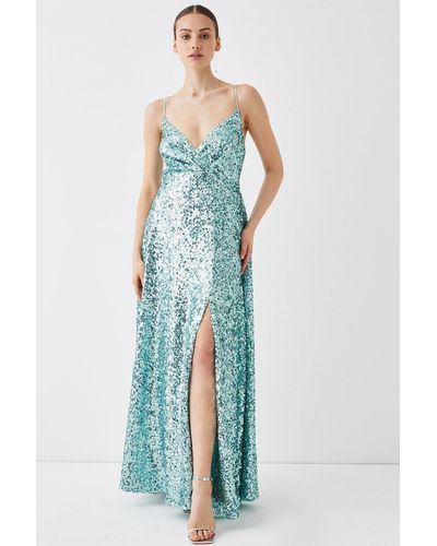 Coast Sequin Cross Back Maxi Prom Dress - Blue