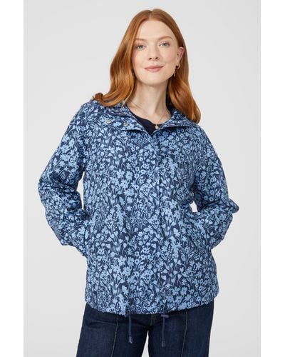 MAINE Printed Fleece Lined Hooded Rain Jacket - Blue