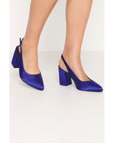 Yours Wide & Extra Wide Fit Satin Pointed Block Heel Court Shoes - Blue