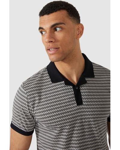 Red Herring Contrast Revere Print Polo - Grey