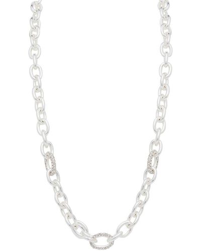 Mood Silver Plated Crystal Link Necklace - White