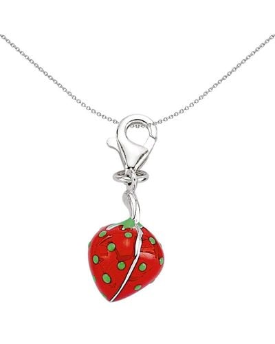 Jewelco London Rhodium Coated Sterling Silver Red Enamel Strawberry Link Charm