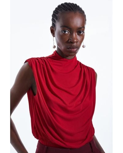 Karen Millen Jersey Crepe High Neck Bodysuit - Red